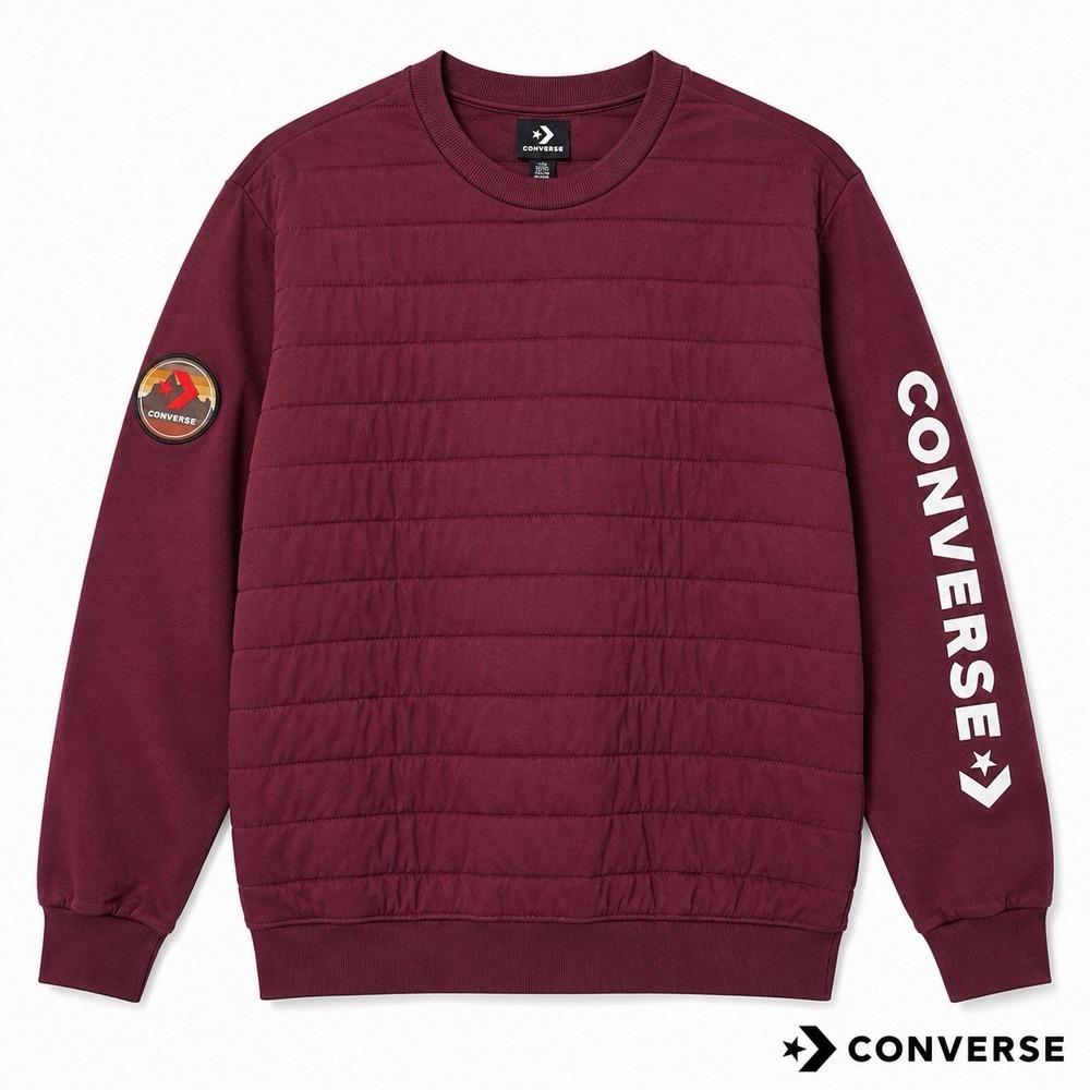 Converse Quilted Crewneck Sweatshirt Burgundy XXL Insulated Front Logo Men's